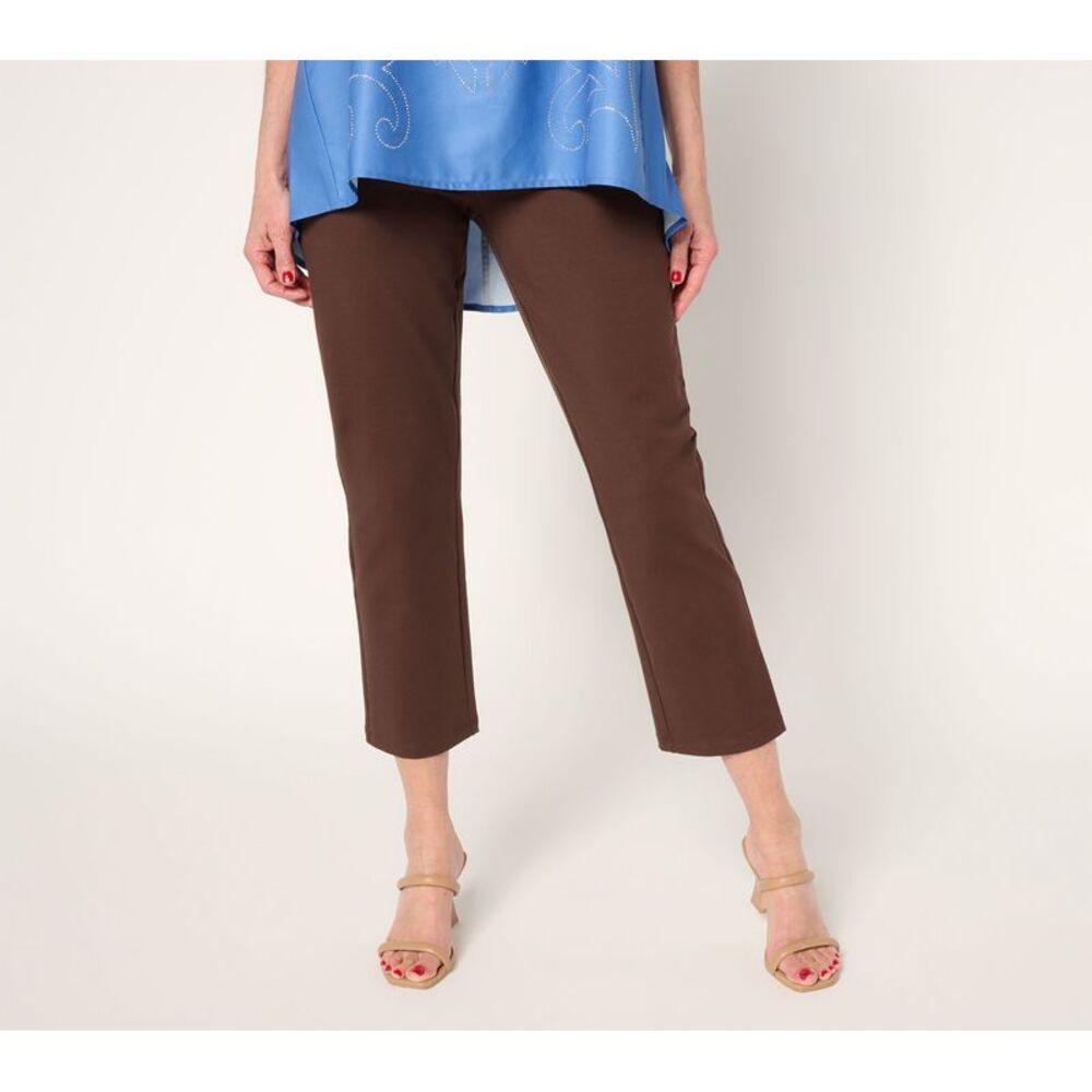 Truth + Style Women's Petite Pants PL Weekend Travel Knit Slim Leg Brown A691299
